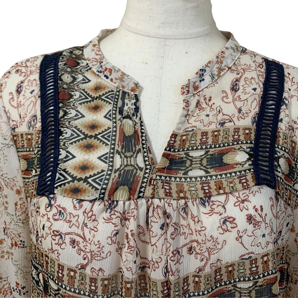 Style & Co Women's Petite Medium Boho Paisley Floral Sheer Peasant Blouse - Picture 2 of 9